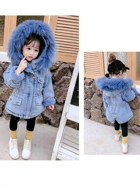 Alex And Nova Holly Oversized Denim Fur Hooded Winter Coat Jacket Multiple  NWT